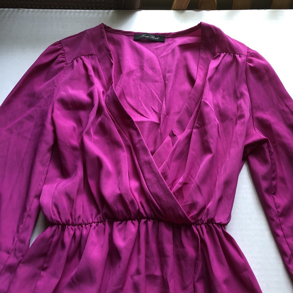 Honey Punch Solid Pink Long Sleeve Faux Wrap Dress Sz S A367 - Picture 2 of 6
